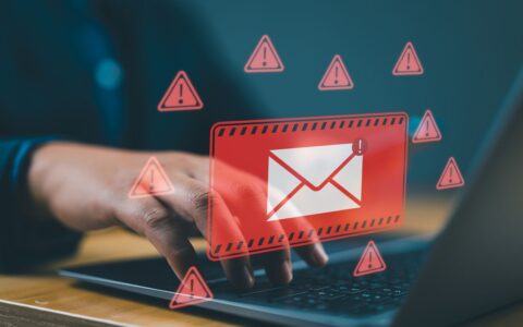 Threat, phishing, malicious, danger, hack, warning, mail, thief, scam, alert, safety, letter, technology, online, Cyber crime security concept, Alert Email inbox and spam virus with warning caution.