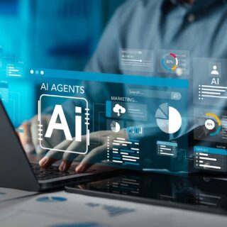 Analysts use computers to analyze data using AI technology in business and work.