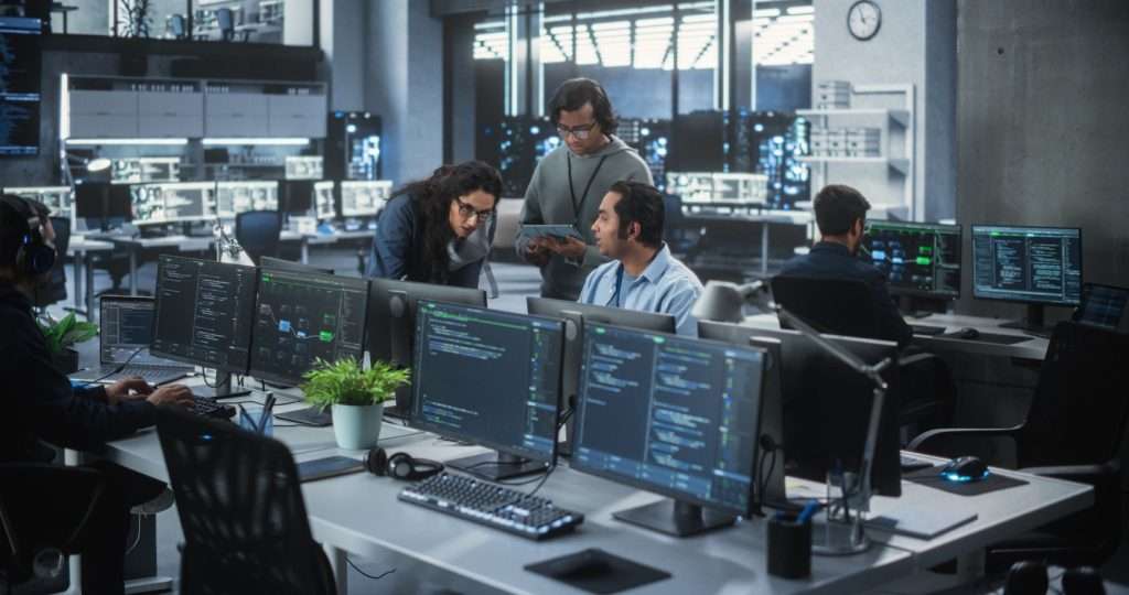 workers discussing