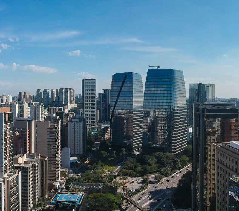 Skyline of Sao Paulo, modern buildings in Itaim Bibi district. Brazi