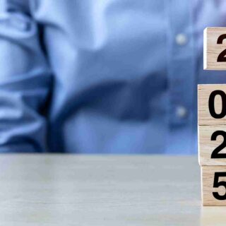 Block 2025 text on table. Resolution, strategy, plan, goal, motivation, reboot, business and New Year holiday concepts