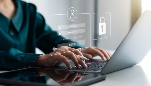 Securing cybersecurity, A Businesswoman protecting personal data. Preventing Online Theft.
