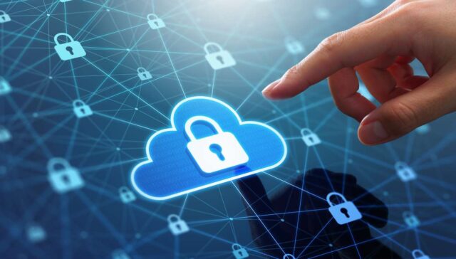 Security of cloud computing and server. Encryption networking and connect technology.