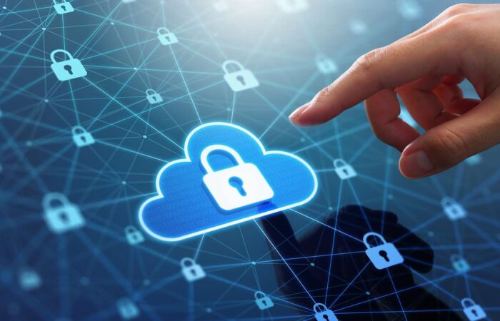 Security of cloud computing and server. Encryption networking and connect technology.